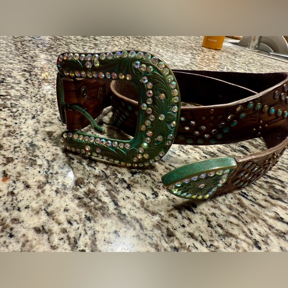 Unbranded Genuine Leather Large Buckle Studded/ Rhinestone Coachella belt main image 9